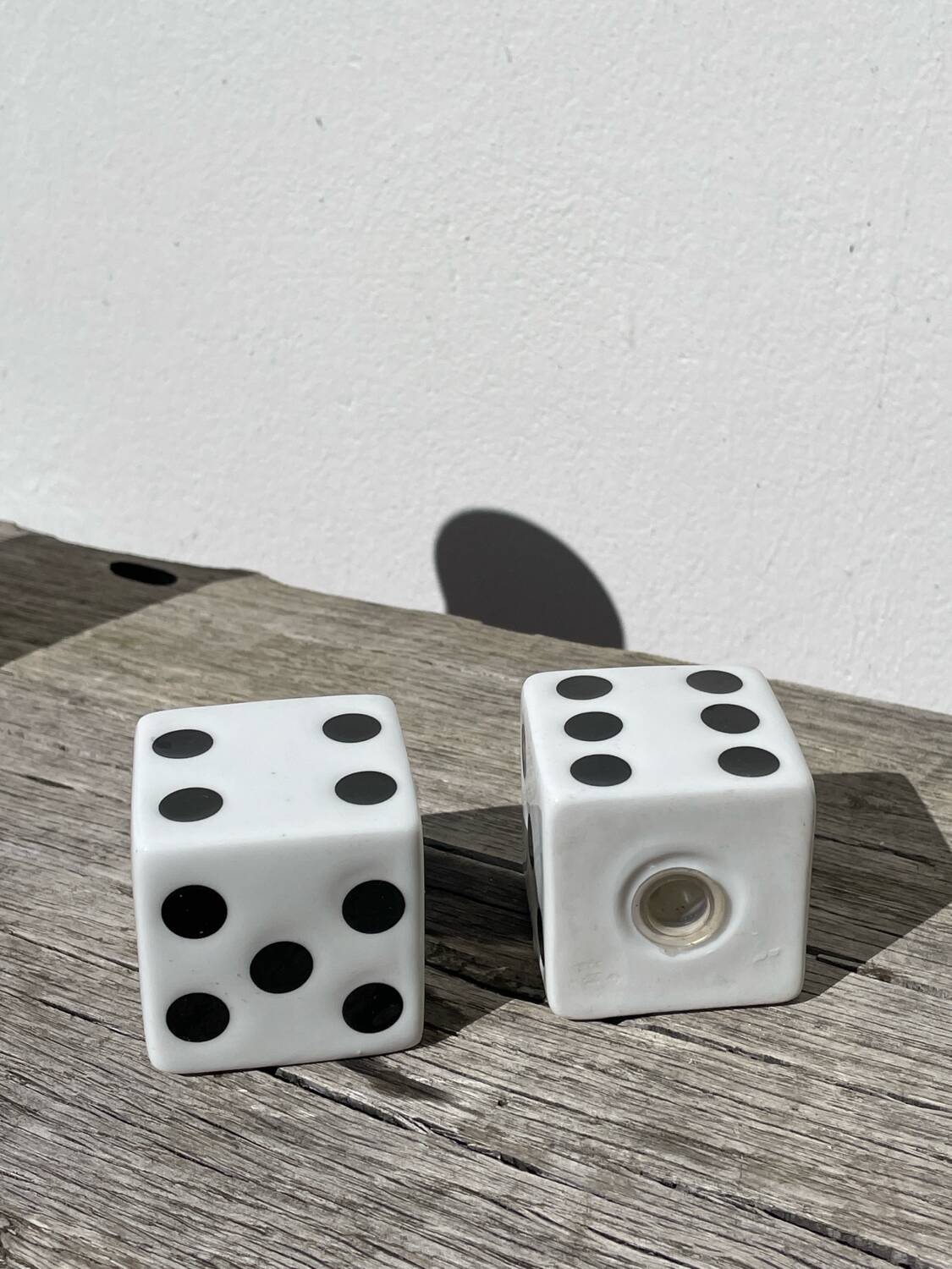 Ceramic salt and pepper shaker dice