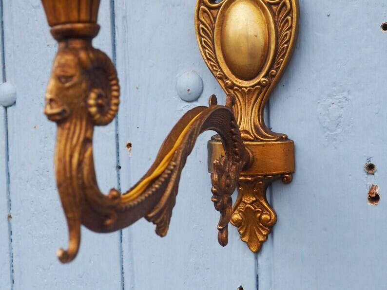 Vintage Rams Head French Bronze Wall Sconces Wall Lights C1930s Pair