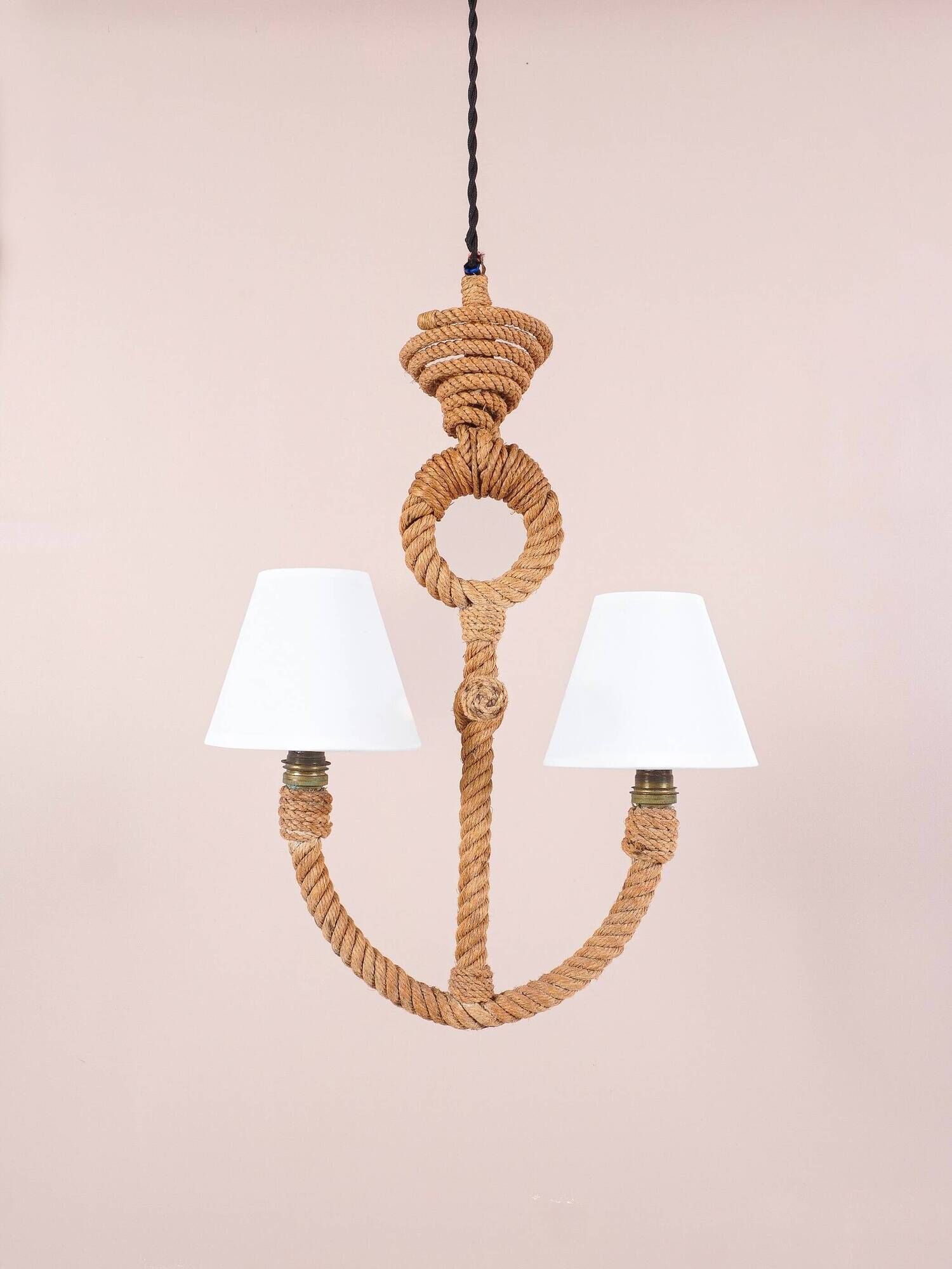 Audoux & Minet - vintage anchor rope chandelier - France circa 1950
