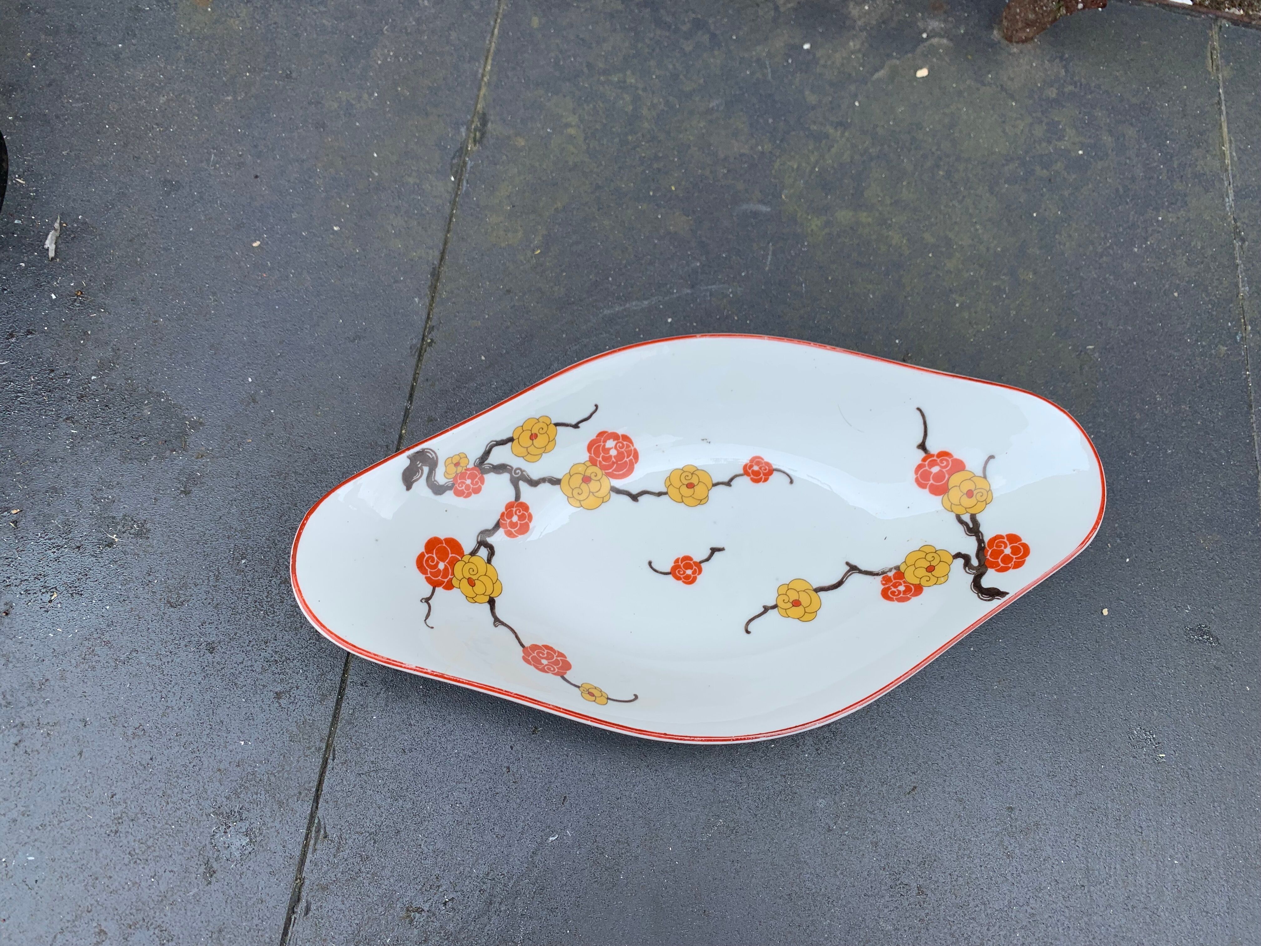 Serving dish and gravy boat in limoges porcelain, stamped b & cie limoges france