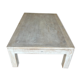 Table basse de salon 140x100x35 en teck massif cérusé blanc