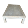 Table basse de salon 140x100x35 en teck massif cérusé blanc
