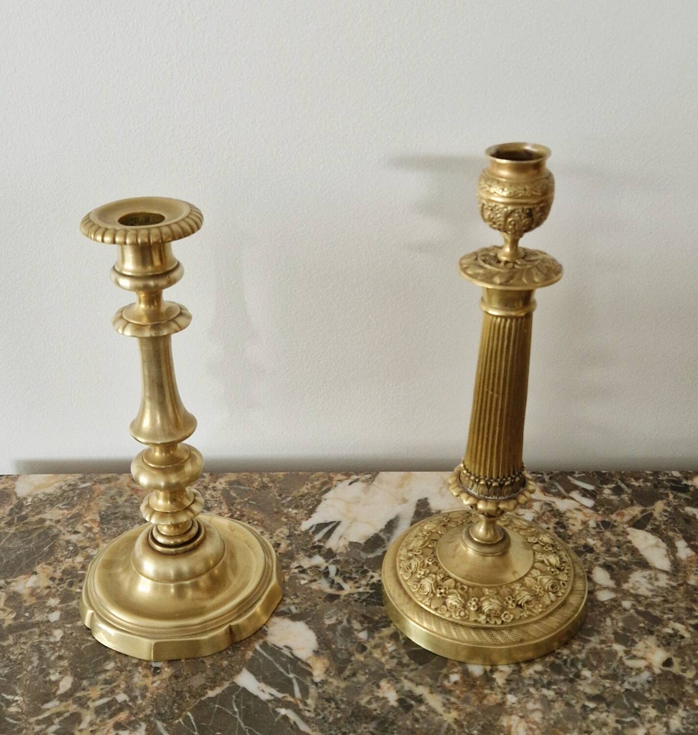 Two gilded bronze candlesticks, 19th century
