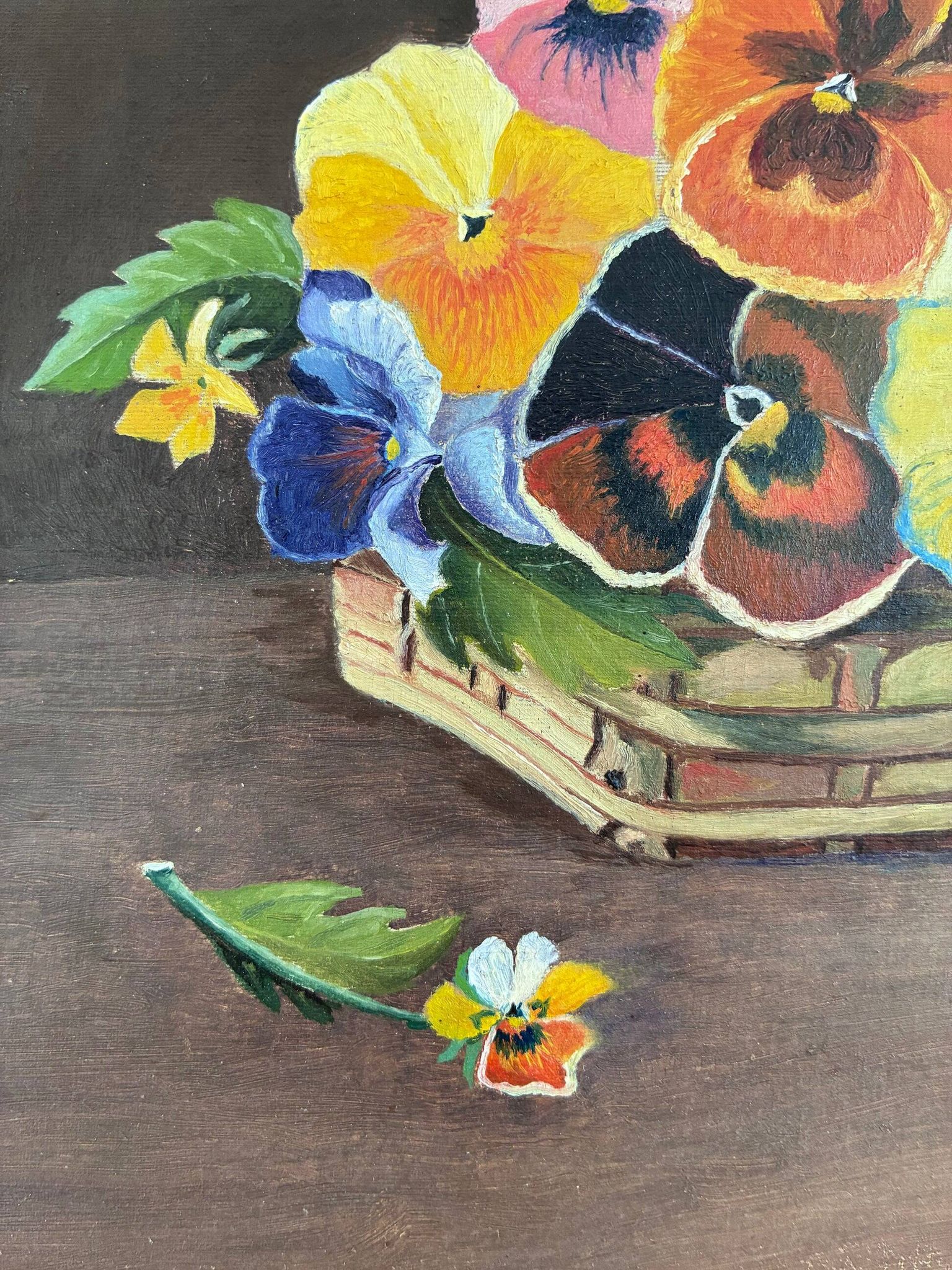 Vintage original flower oil painting, framed floral still life art