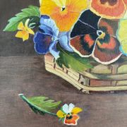 Vintage original flower oil painting, framed floral still life art