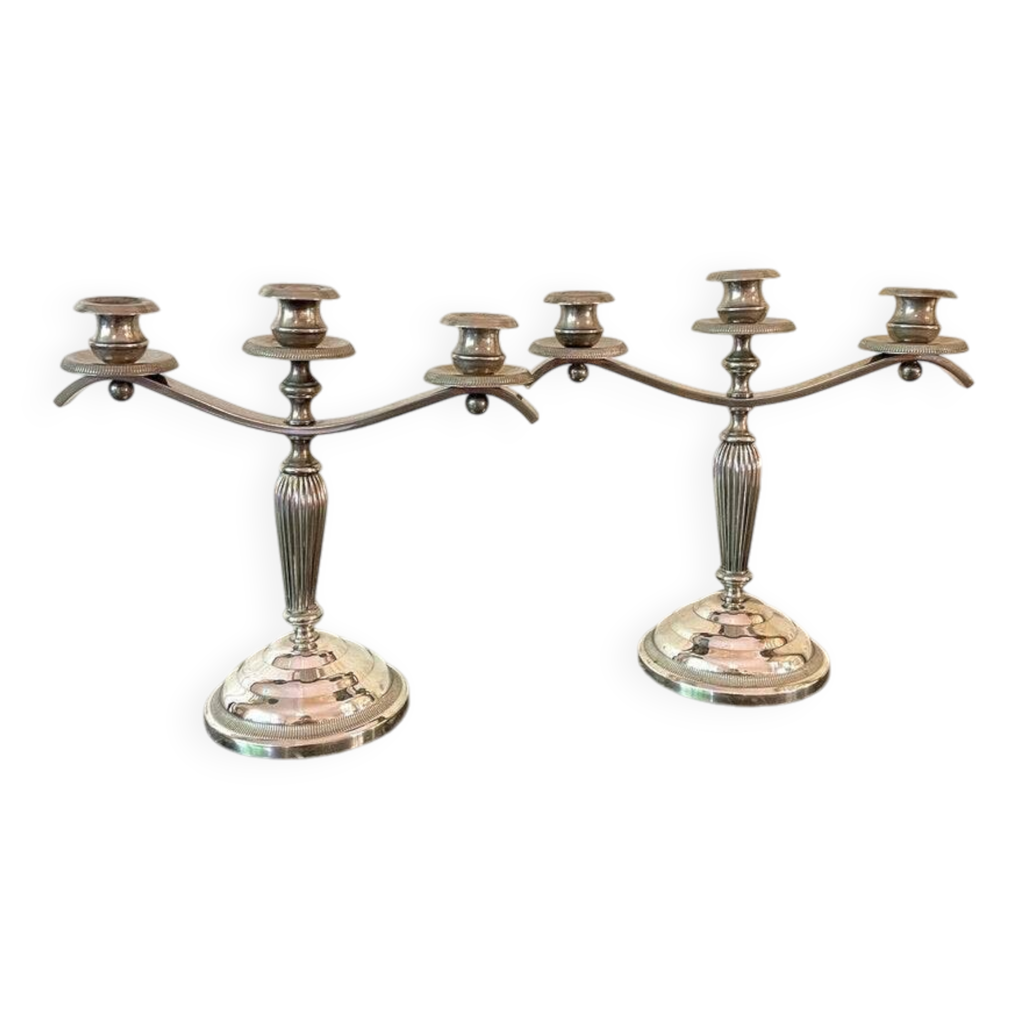 Pair of silver-plated metal art deco candlesticks