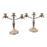 Pair of silver-plated metal art deco candlesticks