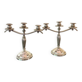 Pair of silver-plated metal art deco candlesticks