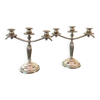 Pair of silver-plated metal art deco candlesticks