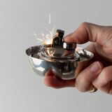 Silver-plated vintage Christian Dior Pumpkin set: two lidded metal bowls with removable integrated lighter, 1970s