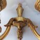 Wall lamp in gilded bronze with a lion's head and engraved globe.