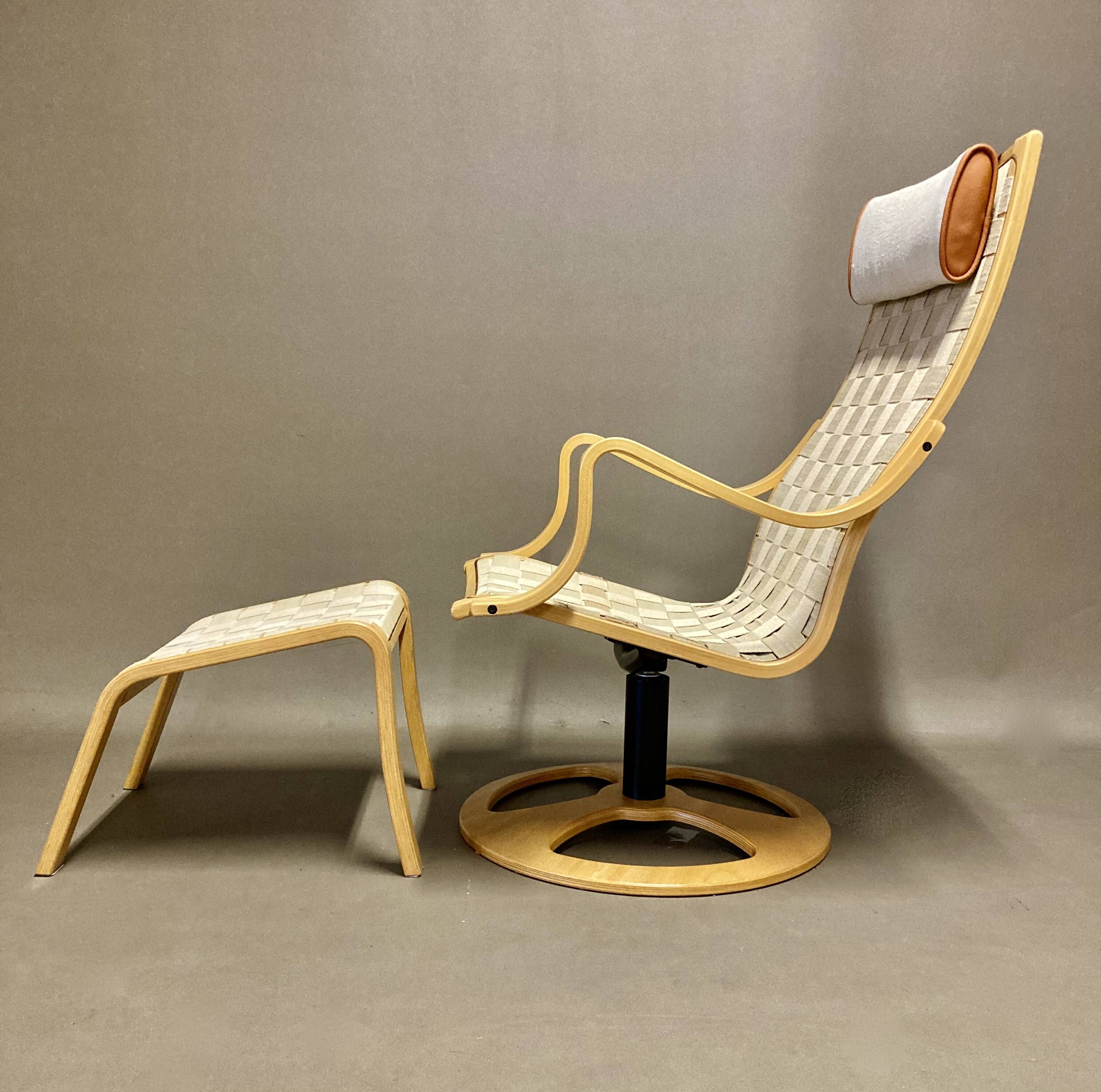 Scandinavian design swivel armchair and ottoman