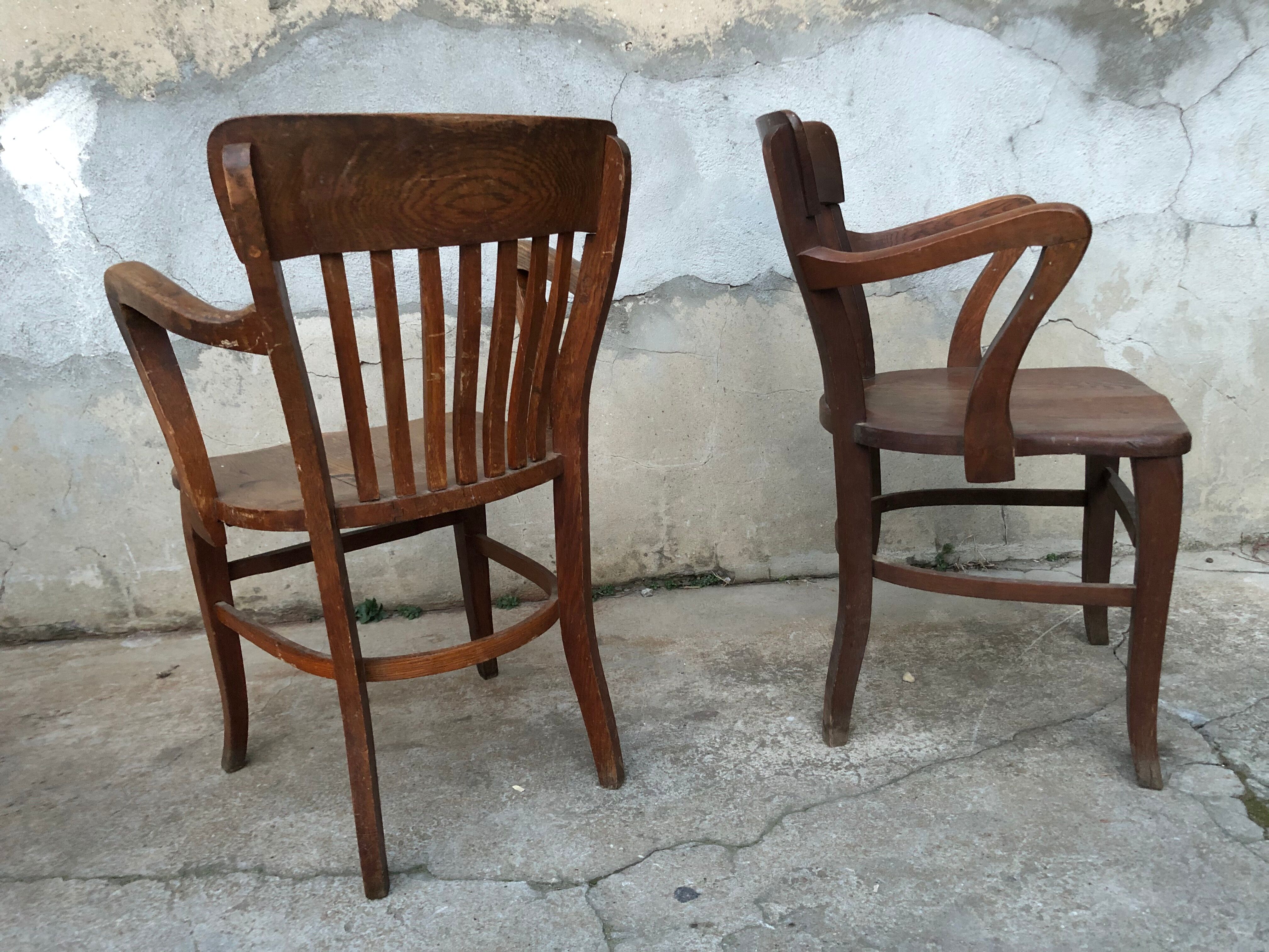 Pair of art deco armchair in solid oak in early 1900