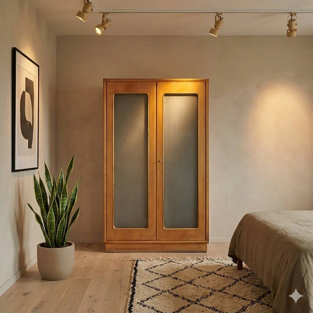 Vintage maple veneer wardrobe, design, Italy, 1950s