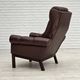 1970s, Danish armchair, original brown furniture leather.