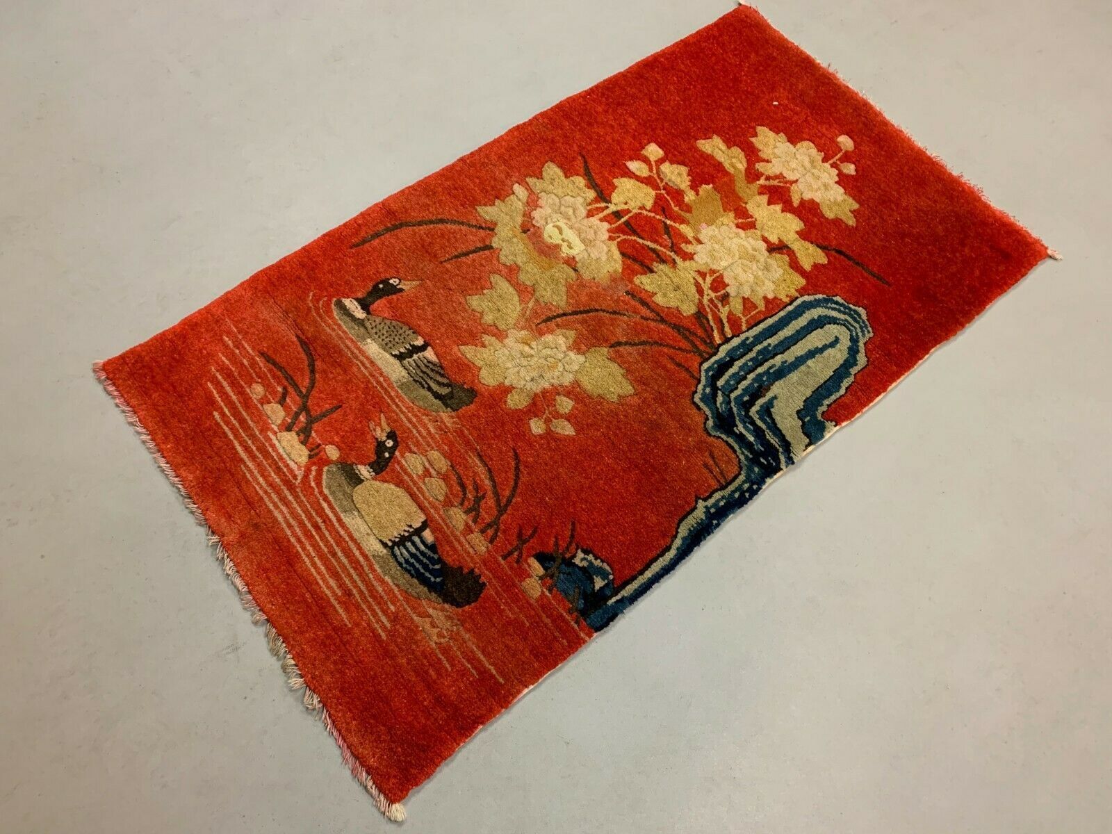 Antique Chinese Pao Tao Rug 125x70 cm, Wool, Red and Orange