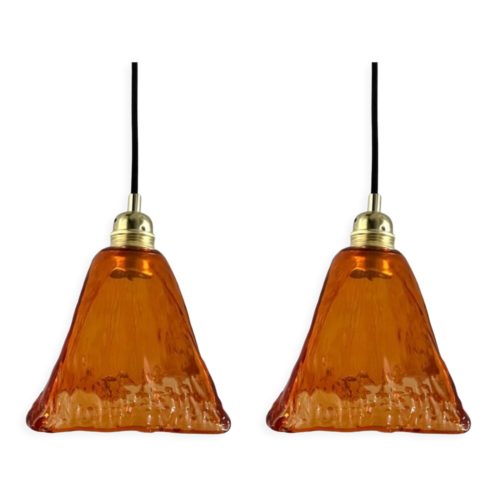 Set of two amber glass hanging lamps