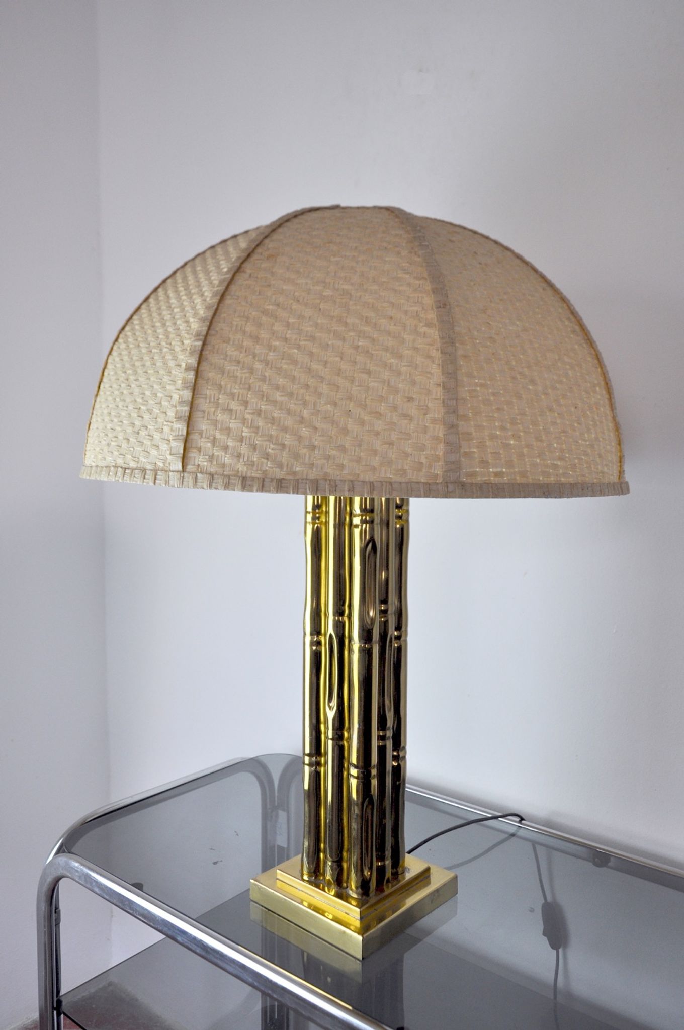 Lampe faux bambou en laiton, France, 1970