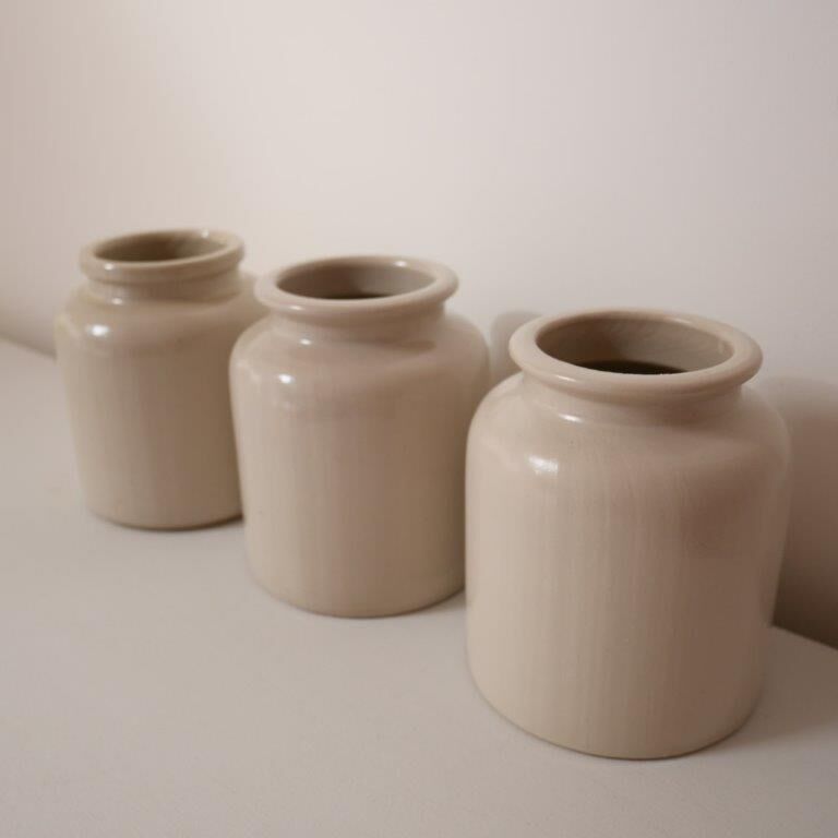 Set of 3 beige mustard jars