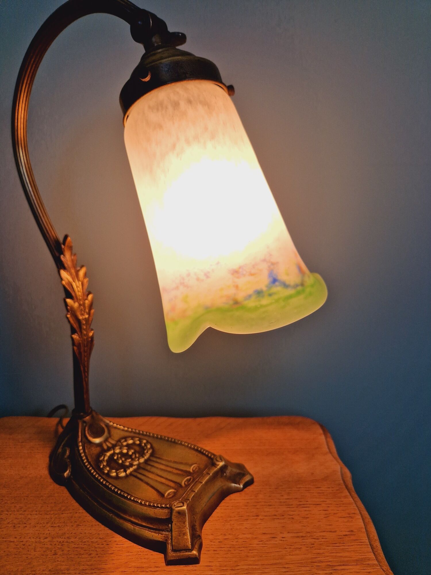 Art Nouveau table lamp in bronze, Noverdy France bobèche