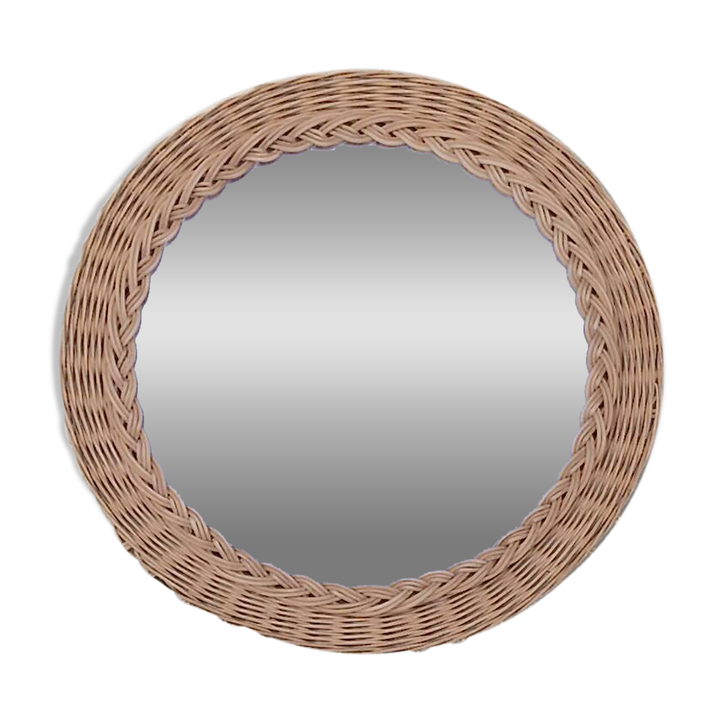 Antique round woven wicker mirror – 40 cm – 1970s