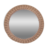 Antique round woven wicker mirror – 40 cm – 1970s