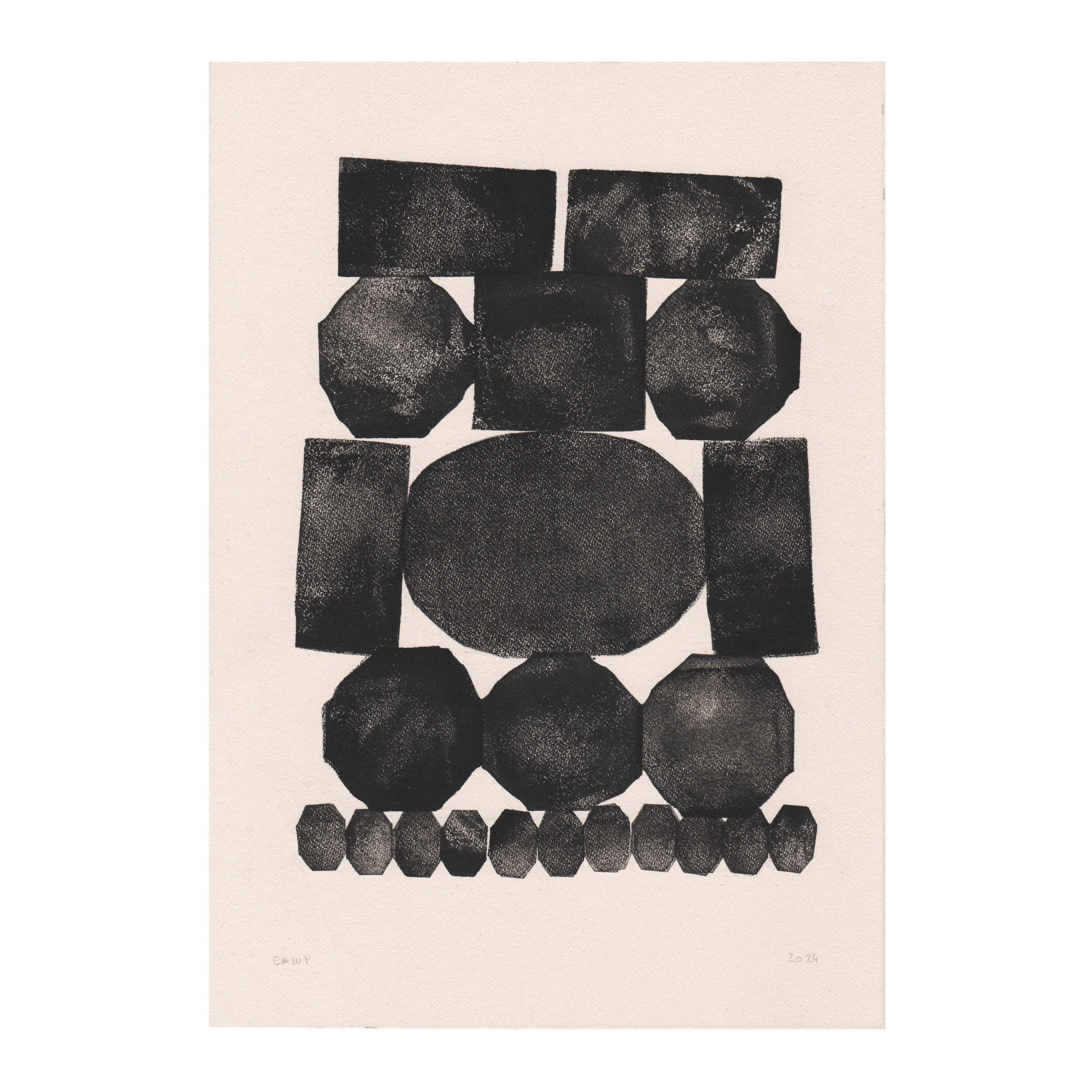Collection de 4 peintures abstraites noires sur papier signées eawy