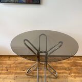 Round table in chrome and smoked glass