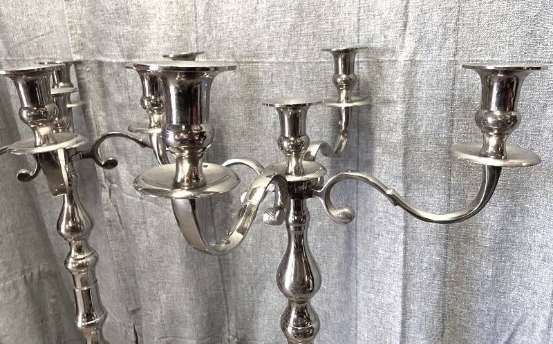 Pair of Large Candle Holders Candelabra Silver-Plated Metal