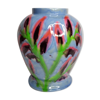 Ricard enamelled ceramic vase, signed, 28 cm