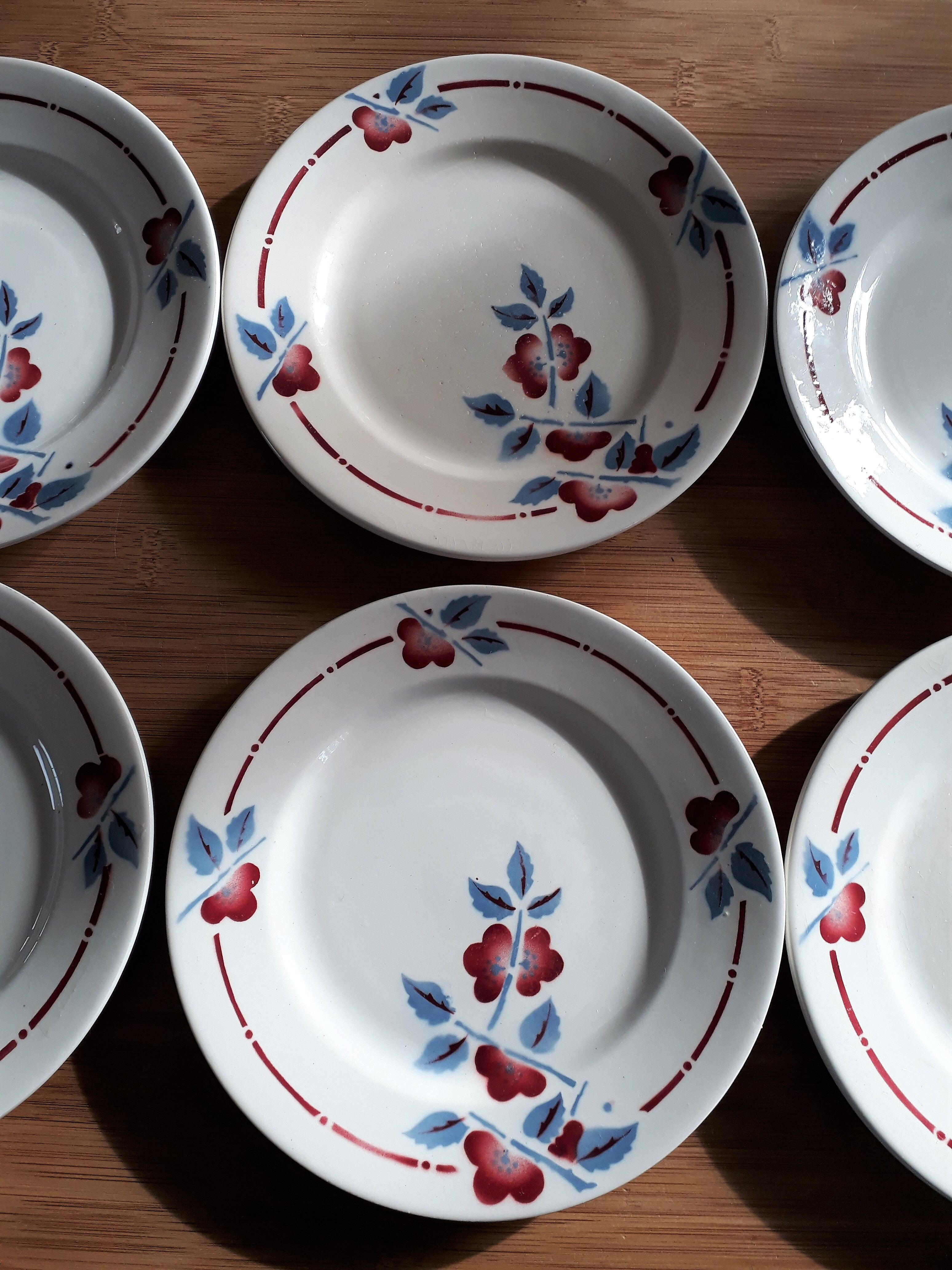 Lot de 6 assiettes à dessert anciennes Céranord-St Amand modèle IENA