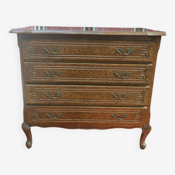 Vintage oak chest of drawers, 4 drawers and woven wood style top