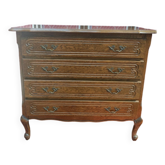 Vintage oak chest of drawers, 4 drawers and woven wood style top