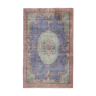 Distressed Blue Turkish Oushak Rug - Room Size Carpet 6'4" X 9' 12"