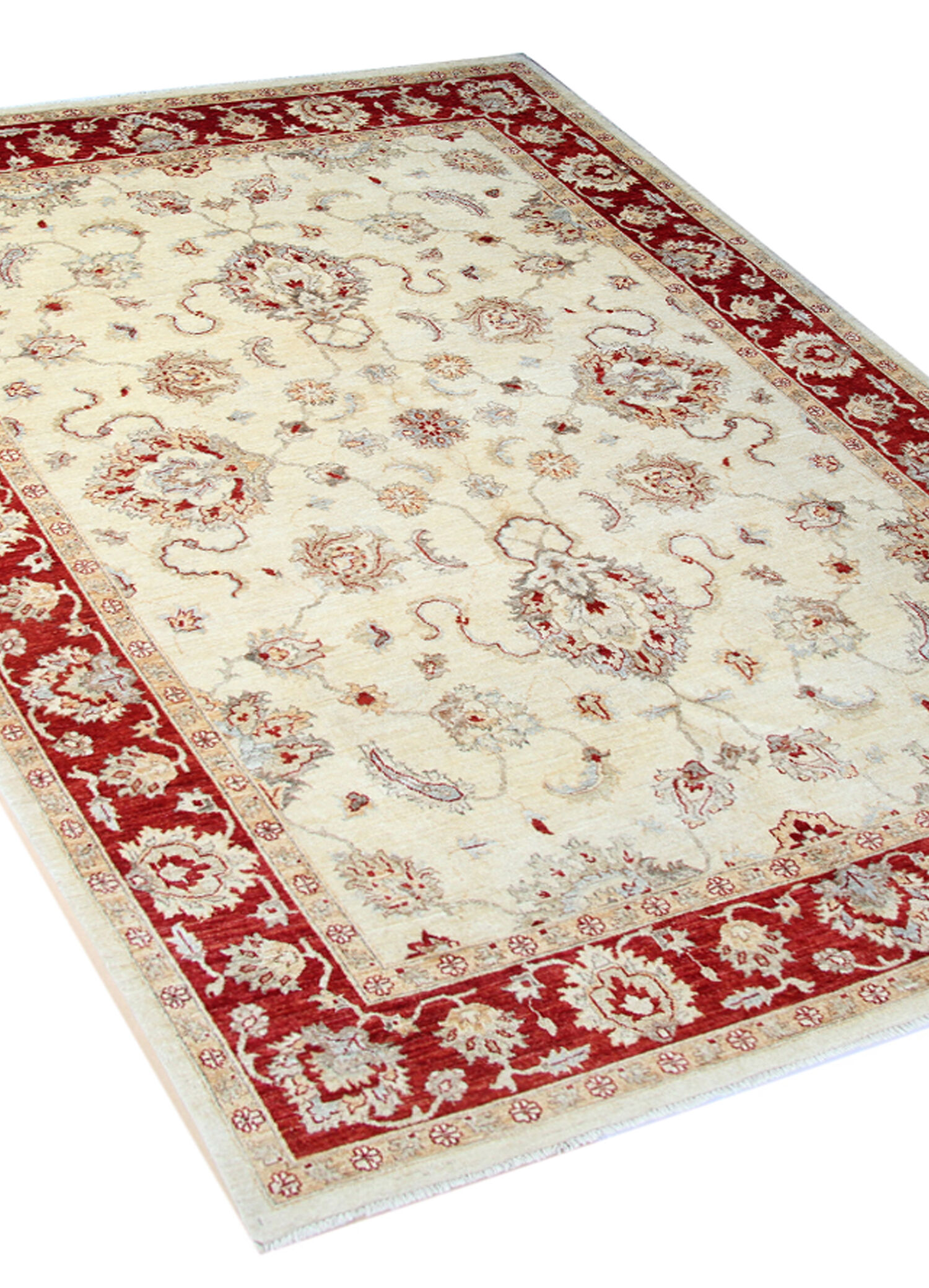 Red Cream Wool Ziegler Rug Handwoven Floral Carpet- 200x282