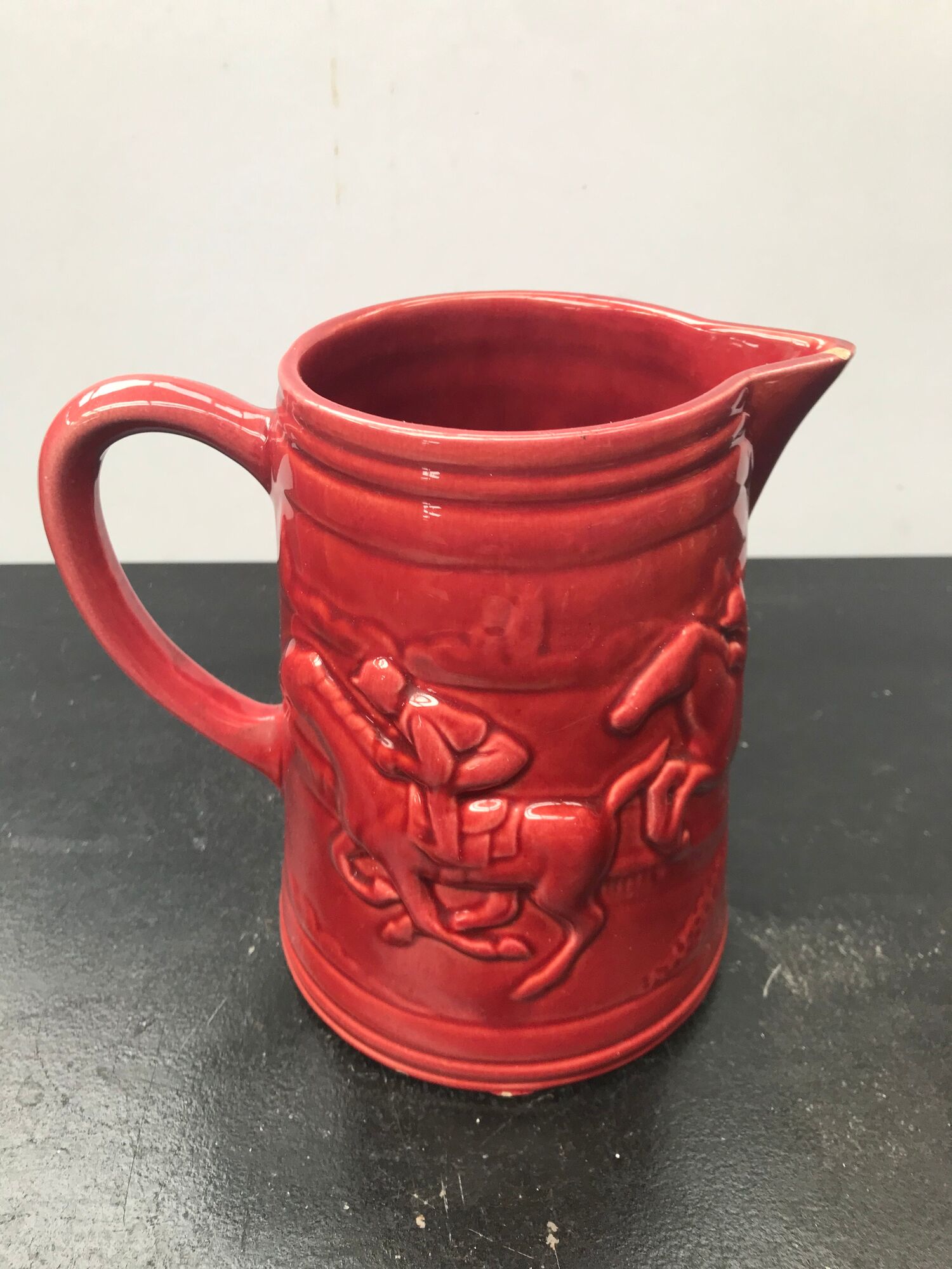 Former pitcher St Clement ceramics red decor horses made in france vintage