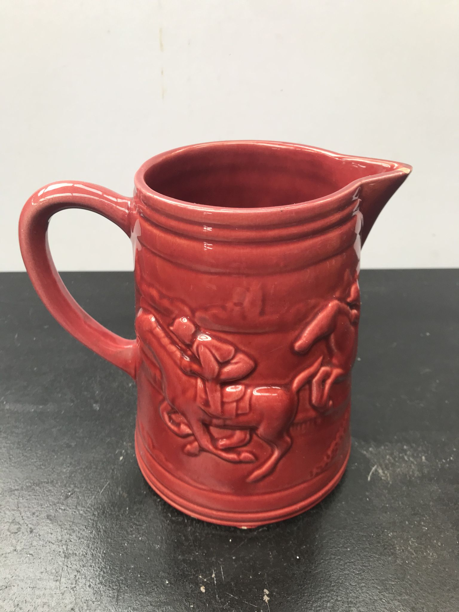 Former pitcher St Clement ceramics red decor horses made in france vintage