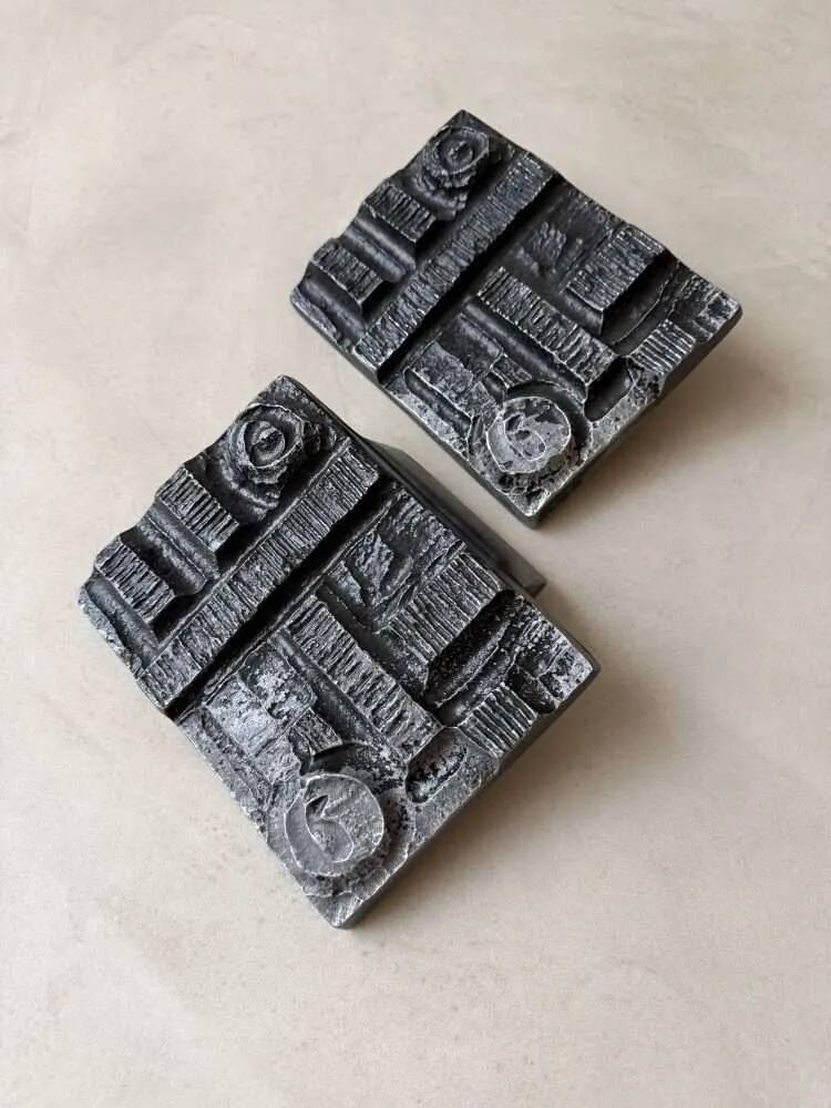 Brutalist cast iron door knobs 1970s sculptural design set