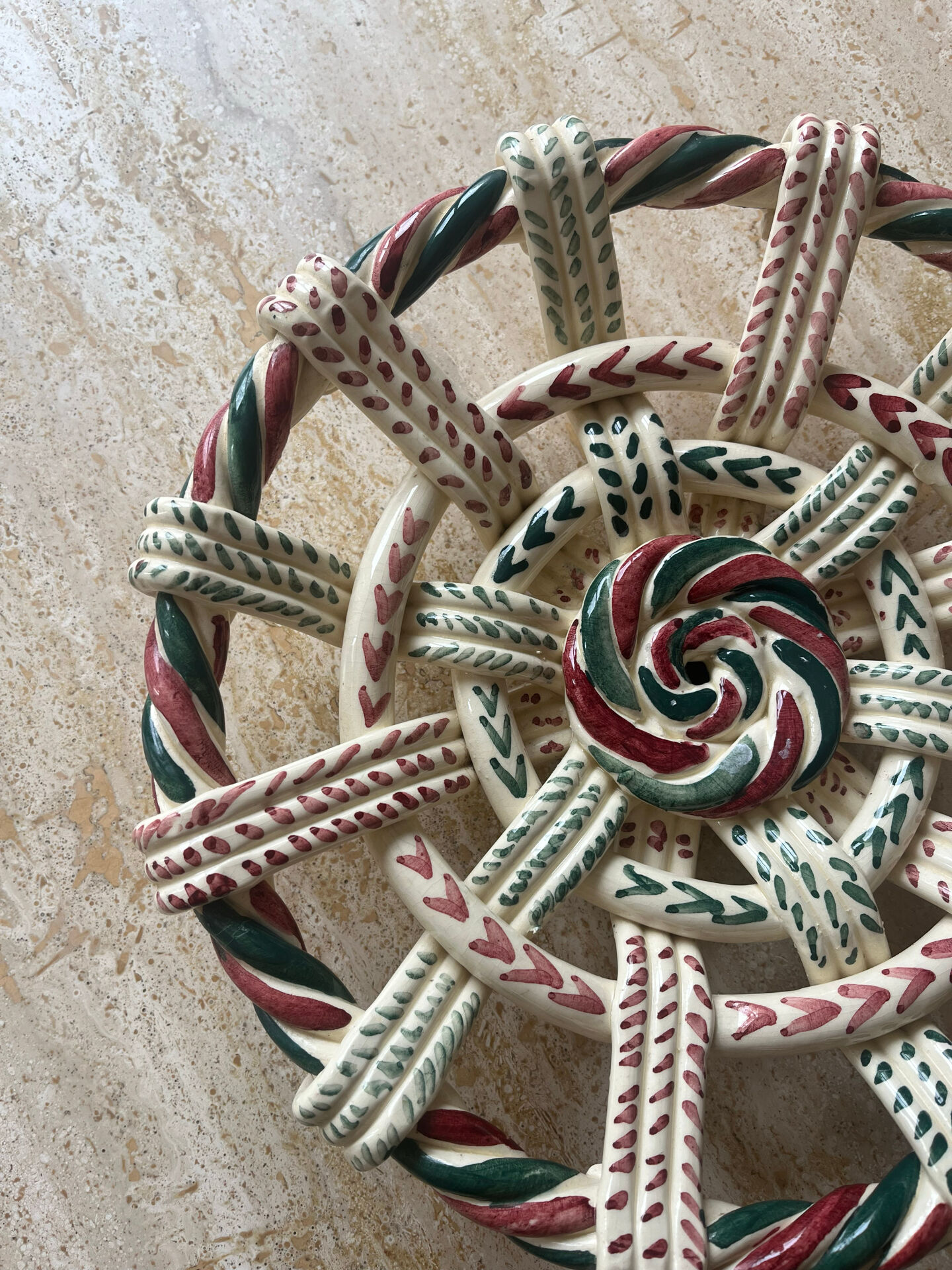 Hand-painted woven ceramic plate