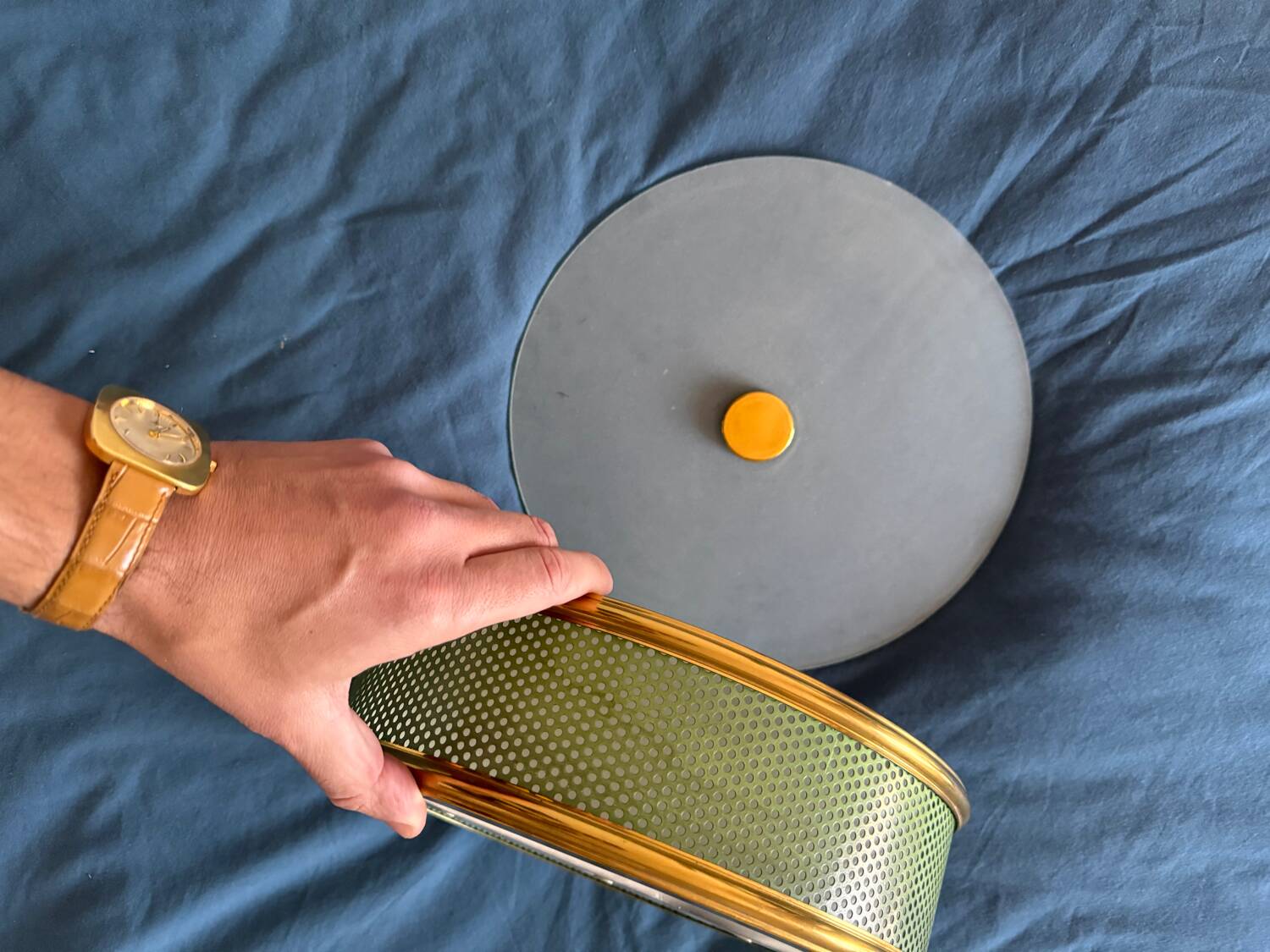 Lunel ceiling light / Porthole / Brass, perforated metal and glass