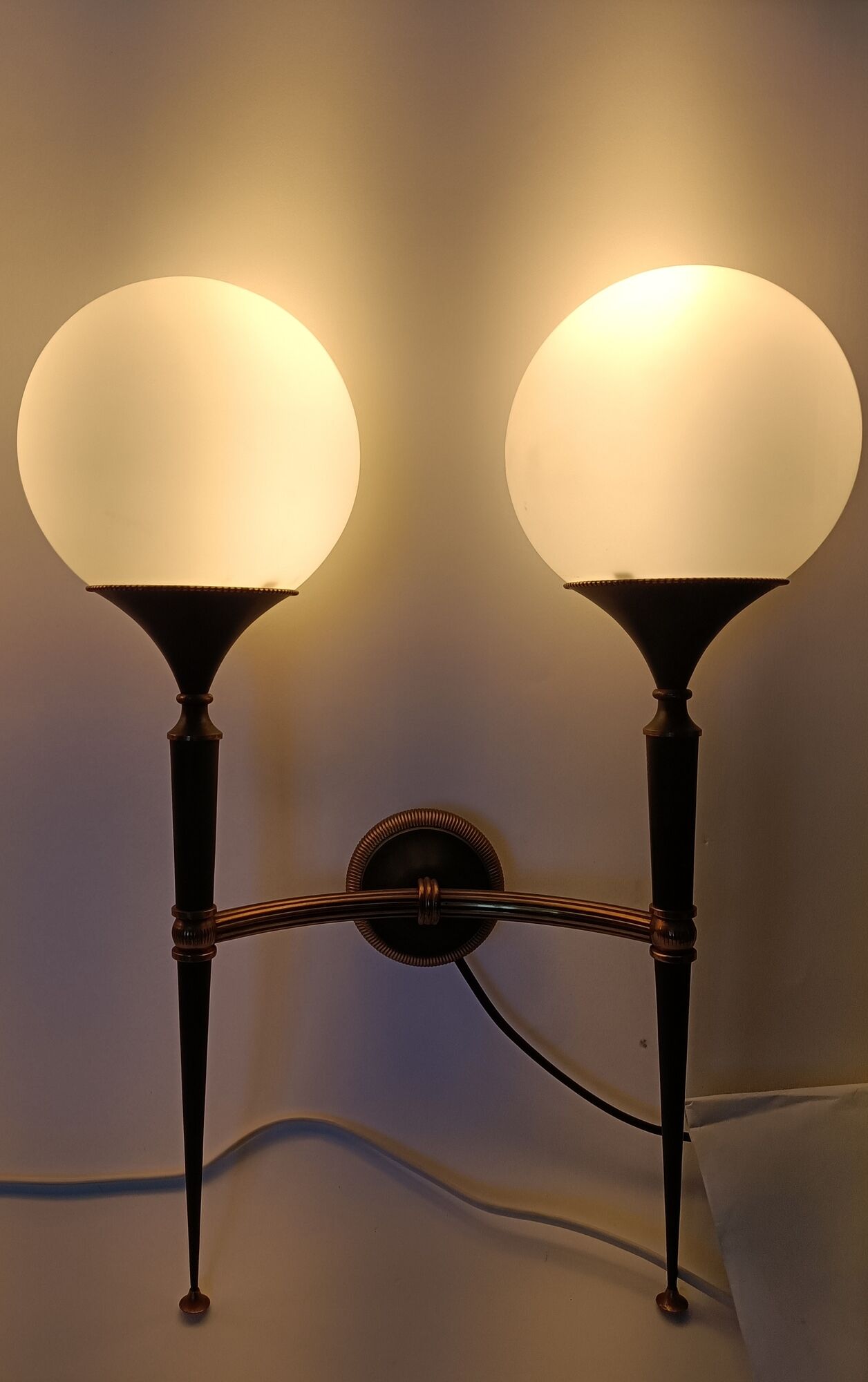 Pair of gold and lay sconces Arlus 1960