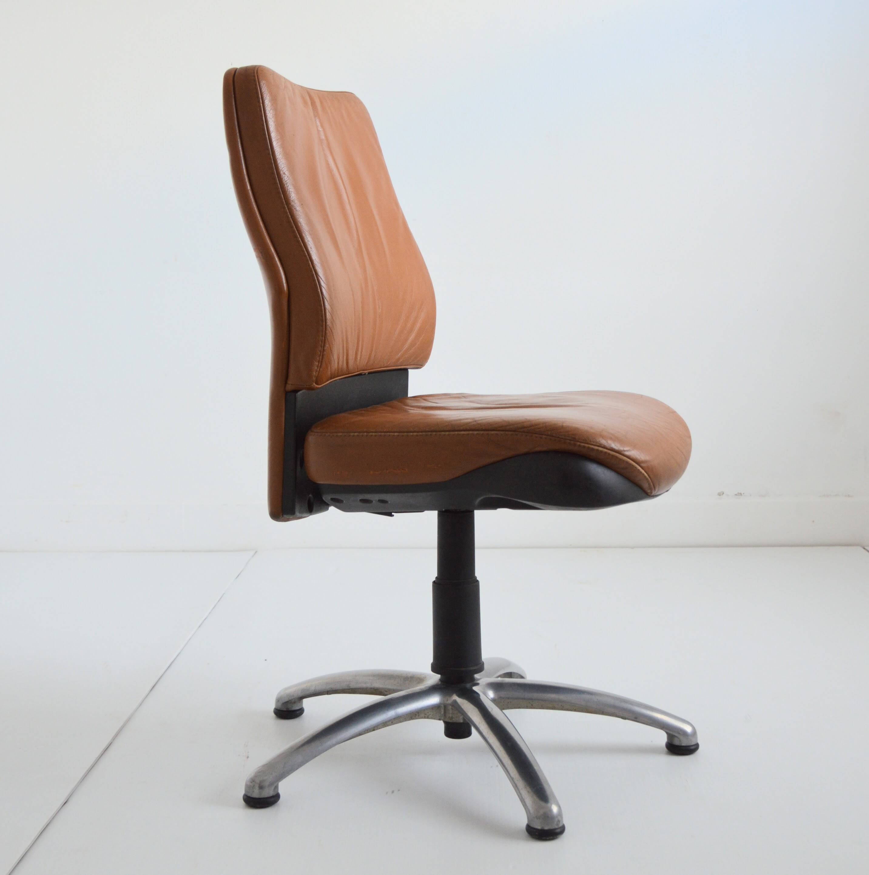 Vintage 1980s leather swivel office chair