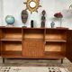 Enfilade meuble tv bahut moderniste vintage rétro en teck pieds métal noir