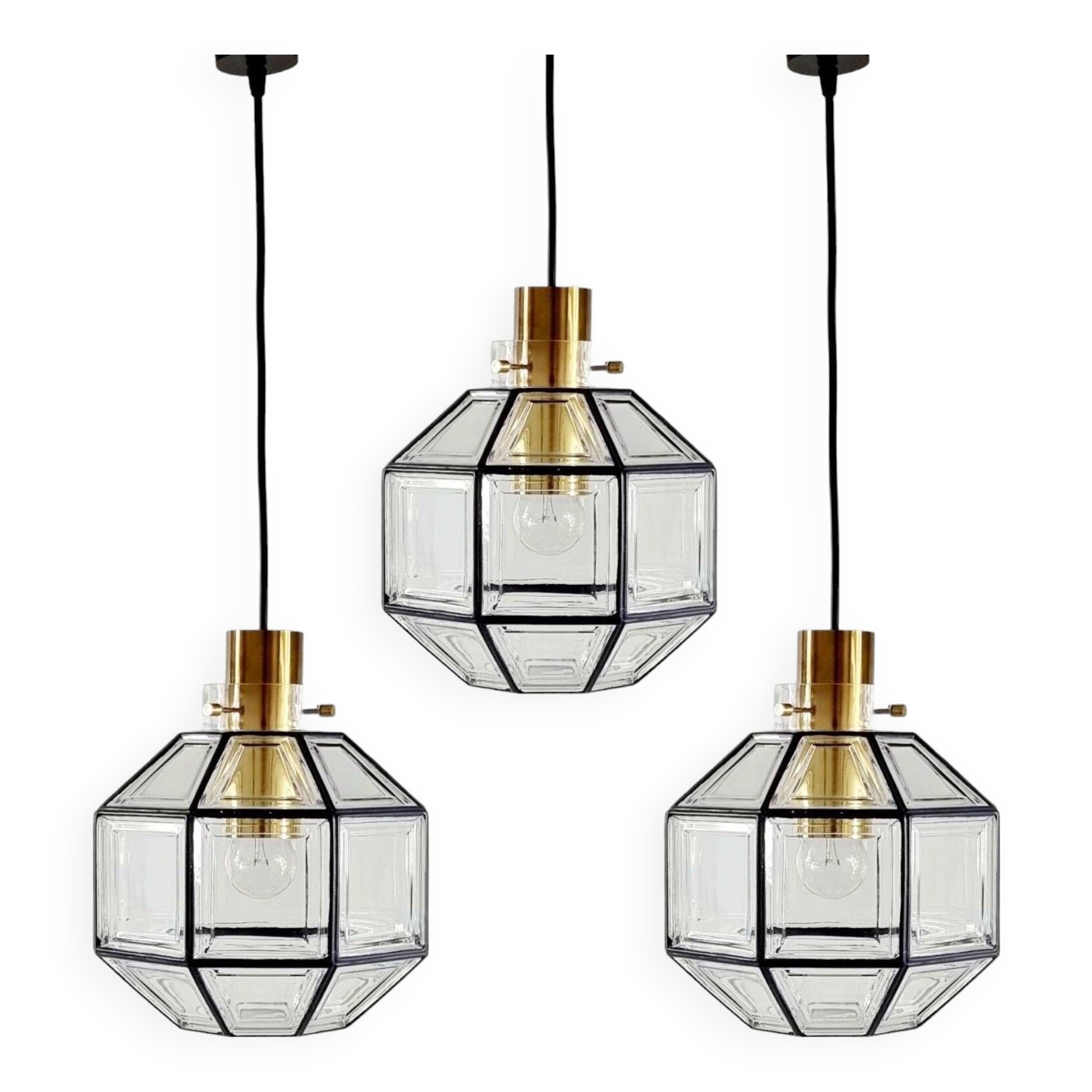 Large Mid-Century Octagonal Glass Ceiling Light from Limburg, Germany, 1960s