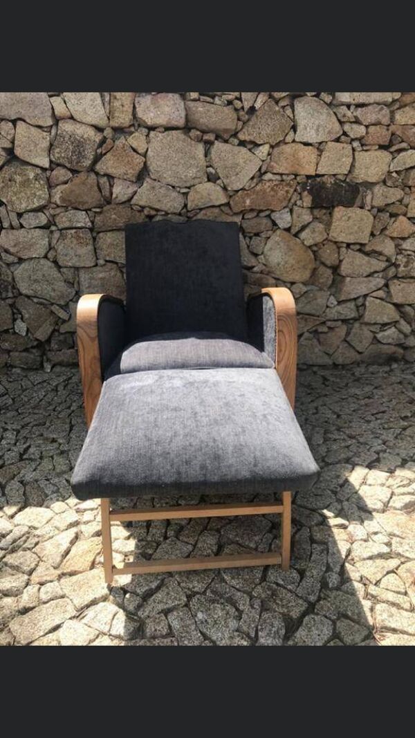 Fauteuil art déco moustache années 30 avec repose-pieds