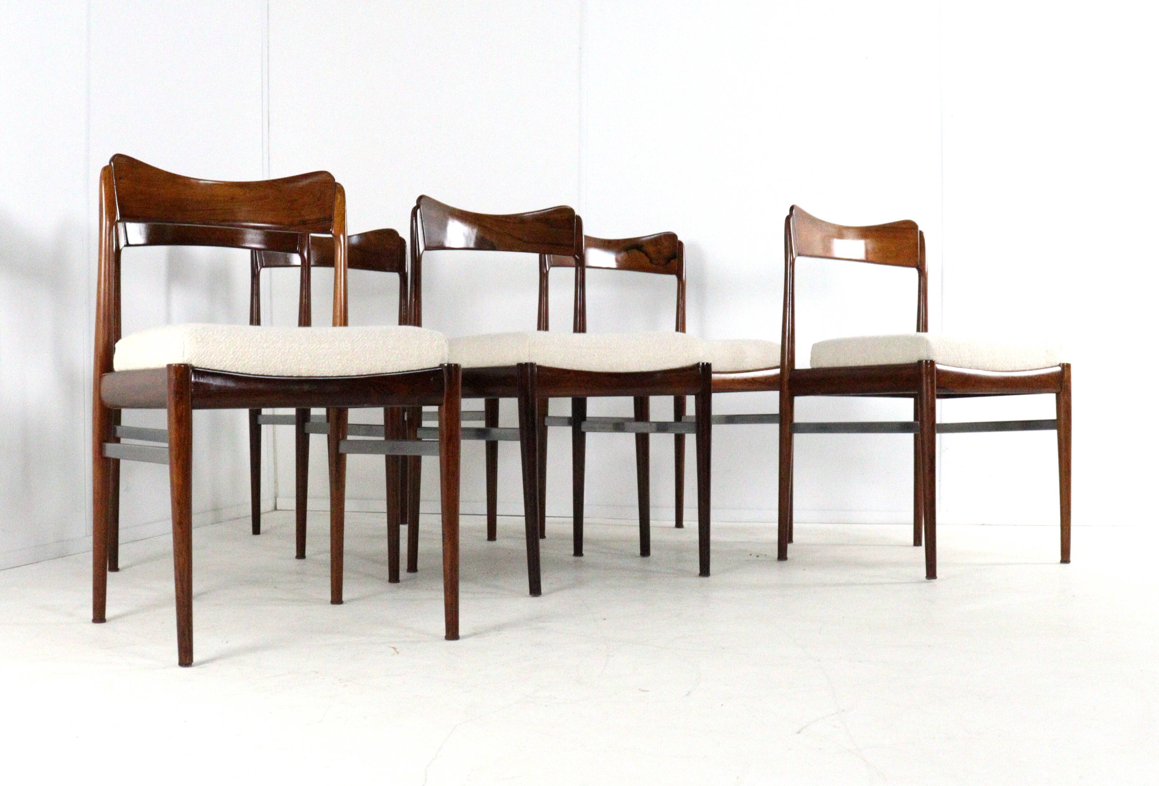 Set of 6 Rosewood AWA Dining Chairs 'Bennekom'  - new upholstery