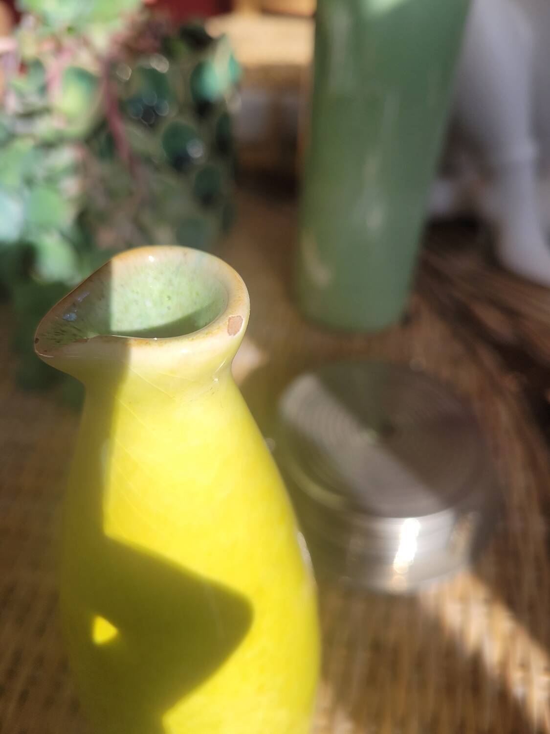 Anise green enamelled terracotta soliflore vase