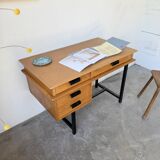 Modernist 50s oak metal desk