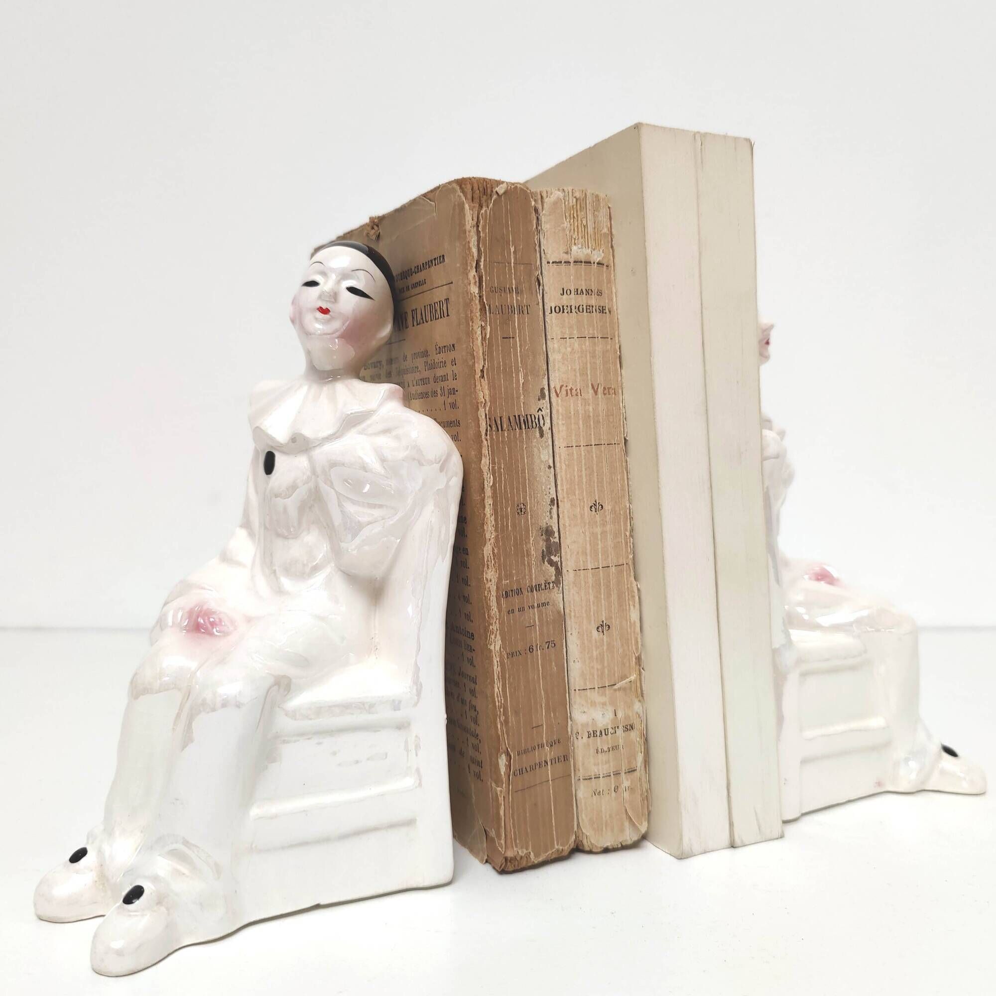 Pair of earthenware bookends Pierrot made in Holland 1970