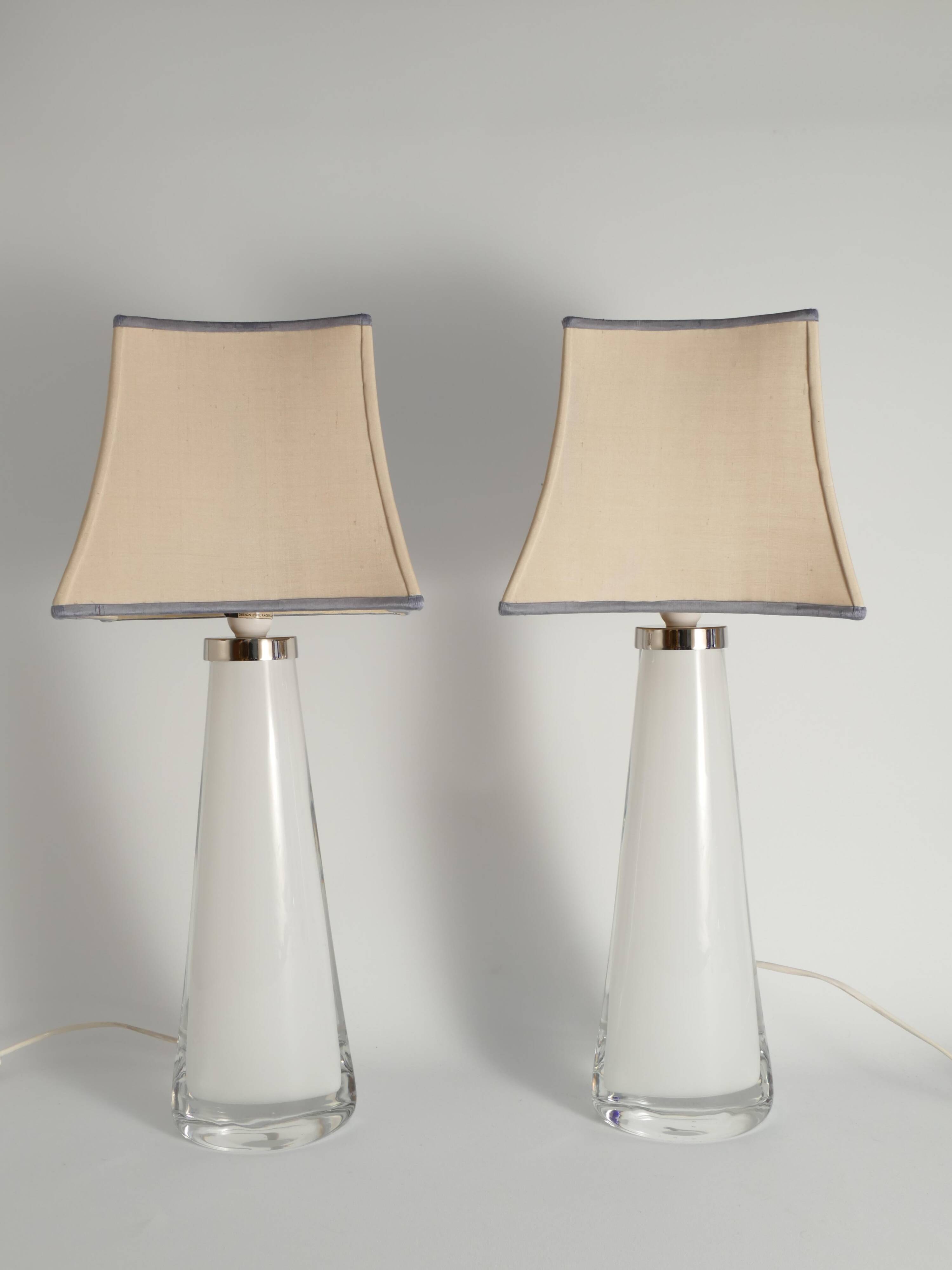 Large White Crystal Glass Table Lamps, Carl Fagerlund, Orrefors, 1960, Set of 2